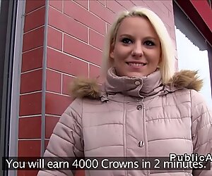 Busty Czech blonde gets huge cock in public