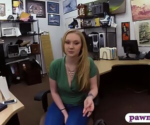 Hot blond railed by pervert pawn keeper in his office