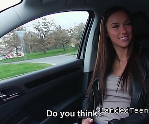 Busty teen fucks stranger in public